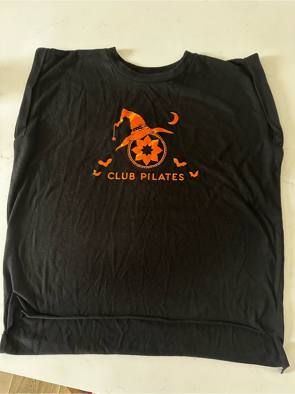 Club Pilates Black & Orange Halloween Muscle Tee Size S